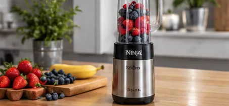 Tragbarer Mixer BlendGo One mit frischen Beeren in der Küche
