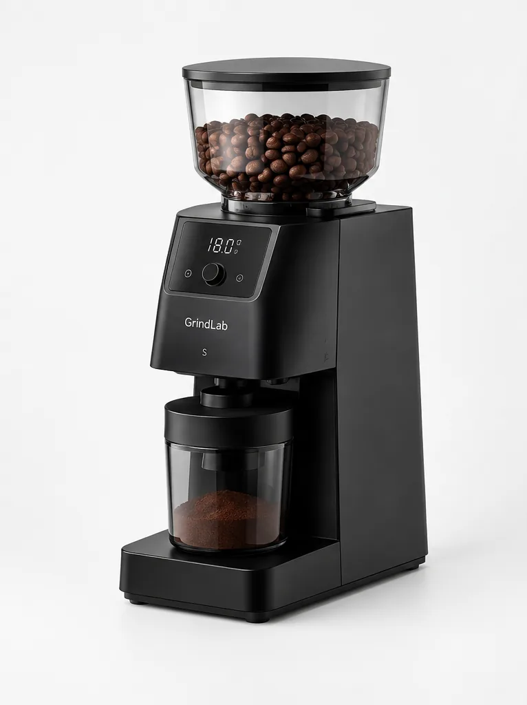 Elektrische Kaffeemühle GrindLab S mit Bohnenbehälter und Mahlgrad-Anzeige