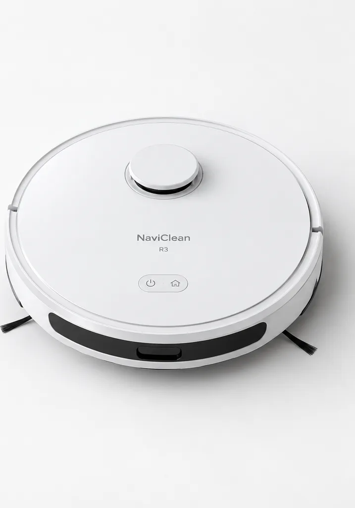 Weißer Saugroboter NaviClean R3 von oben auf hellem Untergrund