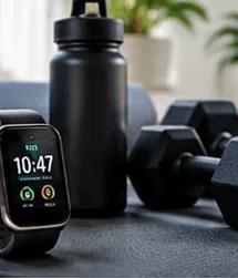 Schwarze Isolierflasche TempoCup T1 auf einer Trainingsmatte